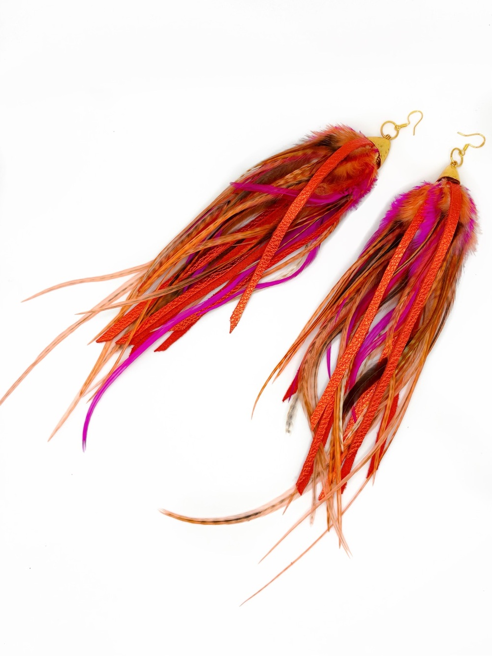 Long Turquoise & Purple Feather Statement Earrings
